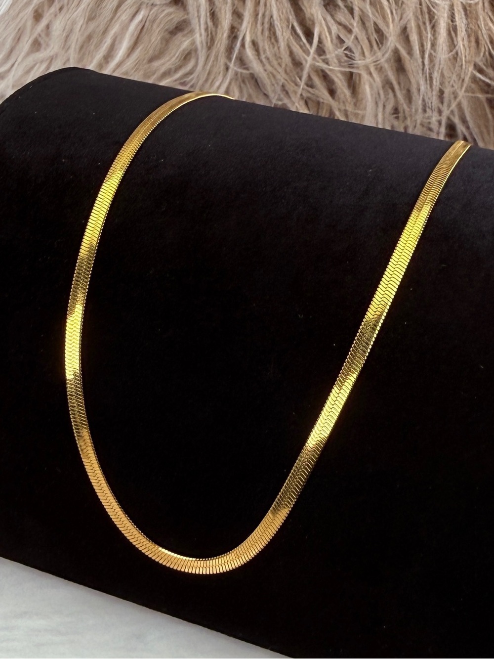 Stainless Steel Gold Tone Herringbone Chain Necklace Minimalist Classic